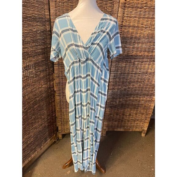 Wild Fable Blue Checkered 100% Rayon Short Sleeve Jumpsuit S-EUC - Picture 1 of 11